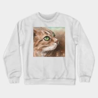 Painting of a Blonde Cat with Bright Green Eyes Looking to the Side Crewneck Sweatshirt